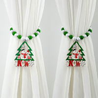4 Pair Christmas Curtain Straps Xmas Wooden Beads Curtain Storage Straps