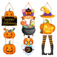 3pcs Halloween Ghost Face Pumpkin Door Hangings Witch Hat Door Sign Pendent