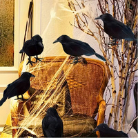 5 Pcs Halloween Crow Decorations Realistic Handmade Black Feather Crows Prop