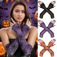 3 Pairs Spider Web Gloves Long Halloween Gloves Cosplay Arm Sleeves Prom Gloves