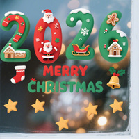 2 Set 2026 Merry Christmas Glass Window Stickers Cartoon Designs Decals Stickers
