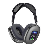 Wireless Over Ear Headphones Bluetooth Earphones With RGB Digital Display-Black