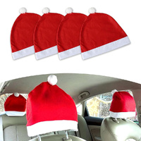 4 Pack Santa Claus Hat Car Seat Headrest Cover Cute Car Christmas Decorations