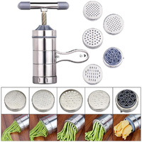 Stainless Steel Manual Noodles Press Machine Pasta Maker with 5 Noodle Mould