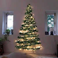 2 Pcak Artificial DIY Wall Mounted Xmas Tree With Led Light String Ornaments