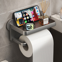 Toilet Paper Holder with Phone Shelf Adhesive Wall Mount  Tissue Roll Holder