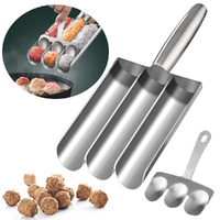 Triple Meatball Maker Stainless Steel Meatball Scoop Mold with Cutting Spade