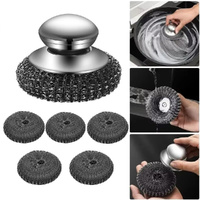 5pcs Kitchen Stainless Steel Pot Brush with Handles Pan Cleaning Tool