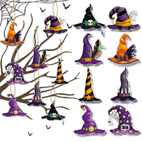 24Pcs Halloween Tree Ornament Decorations Witch Hat Hanging Pendents with Ropes