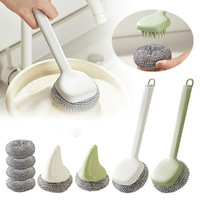 8pcs Stainless Steel Scrubber Brush Set Scrubbing Scouring Brush Dish Scrubbers Tools For Cleaning
