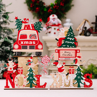 4Pcs Christmas Wooden Decorations Santa Claus Elk Letter Ornaments Desktop Decor