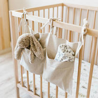 2Pcs Bedside Hanging Storage Bag Linen 2-Pockets Organizer Bags