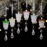 6Pcs Acrylic Pinecone Christmas Ornaments Set Crystal Xmas Tree Hanging Pendants