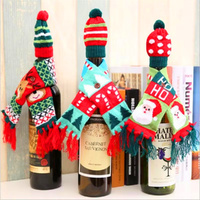3Pcs Xmas Wine Bottle Cover Set Christmas Scarf Hat Set Xmas Wine Bottle Cover