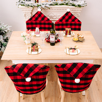 4Pcs Xmas Chair Back Cover Red and Black Grid Chair Slipcover Dining Chair Cover