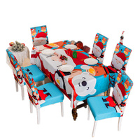 7 Pcs Christmas Tablecloth Chair Cover Set Xmas Chair Covers Decor Table Cloth
