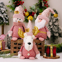3 Pcs Christmas Decoration Sitting Pink Santa Claus Snowman Figure Doll Decor