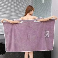 2Pcs Women Bath Towels Girls Wearable Fast Drying Bathing Beach Spa Gym Towels(Blue+Puprle)