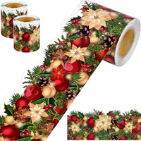 2PCS 18M Christmas Bulletin Border Stickers Gift Flower Trim Border Xmas Deco Borders Label Stickers