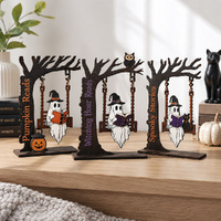 4 Pack Halloween Decorations Ghost Swing Ornaments Wooden Reading Ghost Bookshelf Desktop Decor