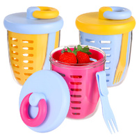 3 Pcs Fruit Storage Containers Double-Layer Salad Storage Cups Drain Containers With Lids & Forks