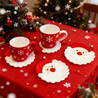 4Pcs Handmade Crochet Santa Coaster Xmas Tables Drink Mats Christmas Heat Resistant Mat