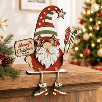 5 Pack Wooden Christmas Decorations Faceless Old Man Rudolph Christmas Ornaments Home Desktop Decor