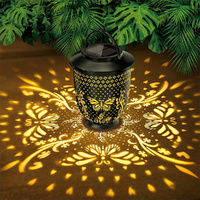 2 Pack Outdoor Solar Hanging Lantern Lights Metal Led Decorative Lamp With Hollowed