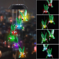 2Pack Hummingbird Solar Wind Chime Color Changing Lights Outdoor Hanging Wind Chime for Garden Decor