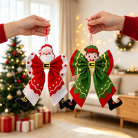 5Pcs Christmas Bows Hanging Decor Xmas Ornaments Santa Snowman Reindeer Elf for Xmas Tree Wreath