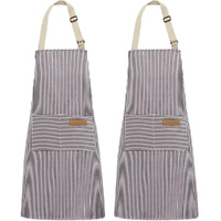 2 Pack Kitchen Cooking Apron Chef Halterneck Apron with 2 Pockets Catering Sleeveless Work Aprons-Beige