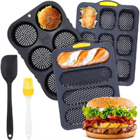 Silicone Hamburger Bun Mold Set Of 5 4/6/9 Cup Hot Dog Bun Pan With Spatula Brush