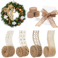 4 Rolls 2M Jute Ribbon Set Burlap Ribbon Decorative Lace Natural Burlap Mesh Webbing Roll