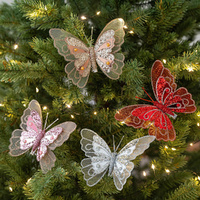 12PCS Artificial 3D Butterflies on Clip Hollow-Out Glittering Butterfly Christmas Tree Decoration
