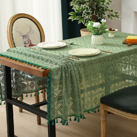 Lace Rectangle Tablecloth Vintage Wrinkle-Resistant Wedding Decor with Tassels for Anniversaries