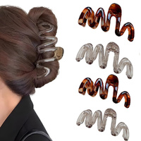 4Pcs Wavy Claw Clip  Hair Clips for Women Amber Brown Big Claw Hair Clip-13cm