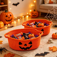 2Pcs Halloween Pumpkin Candy Basket Cotton Rope Woven Pumpkin Gift Basket Candy Storage Box