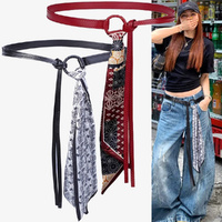 2 Pack Women's Silk Scarf Belt Accessories Ribbon Waist Belts Hip-Hop Punk Vintage Decorative Belts