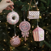 5 Pack Christmas Tree Pendant Lollipop Ornaments Christmas Decorations 3D Pink Pendant Holiday Decor