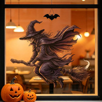 5Pcs Halloween Witch Window Clings Decal Stickers Ornaments Witch Broom Decoration Window Stickers