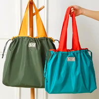 3 Pack Foldable Eco-Friendly Shopping Bag Women's Reusable Grocery BagDrawstring Carry Bag