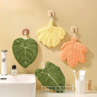 4 Pack Leaf Hand Towels Coral Velvet Hanging Kitchen Towels Thickened Absorbent Lint-Free