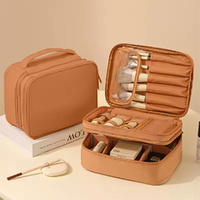 Double Layer Travel Makeup Bag Women Cosmetic Bag With Separate Makeup Brush Makeup Pouch