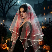 3 Set Halloween Bride Bloodstained Veil With Lace Wristband Ghost Bride Cosplay Costume Kit