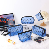 5 Pcs Heart Transparent Mesh Makeup Bag Multifunction Portable Women Cosmetic Storage Pouch
