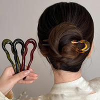4Pcs Hair Forks Shell U Shape Updo Hair Pins Clips Classic 2 Prong Bun Hair Sticks Chignon