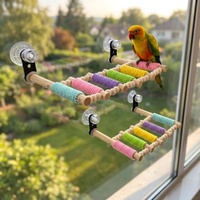 3 Pack Colorful Parrot Bird Cotton Rope Ladder 5/6/10 Steps Suction Cup Wooden Bird Ladder Bridge