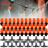 50pcs Adjustable Flow Micro Spray Drippers Garden Irrigation Sprinkler Heads With Tee Connectors