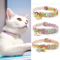 3 Pack Fashion Rainbow Lace Flower Cat Collar with Bell Adjustable Buckle Cat Necklace Pet Collar