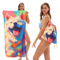 2-In-1 Folding Beach Towel With Print Quick Dry Sand Towel & Bath Towel With Storage Bag